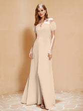 Half Sleeves Long Gown with Slit Champagne