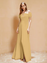 Half Sleeves Long Gown with Slit Gold