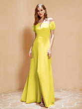 Half Sleeves Long Gown with Slit Lemon