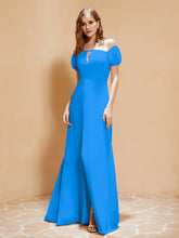 Half Sleeves Long Gown with Slit Ocean Blue