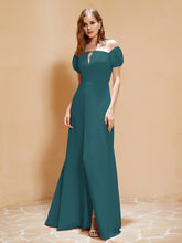 Half Sleeves Long Gown with Slit Peacock