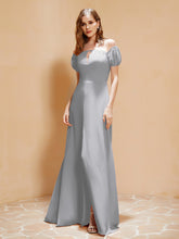 Half Sleeves Long Gown with Slit Silver