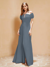 Half Sleeves Long Gown with Slit Slate Blue
