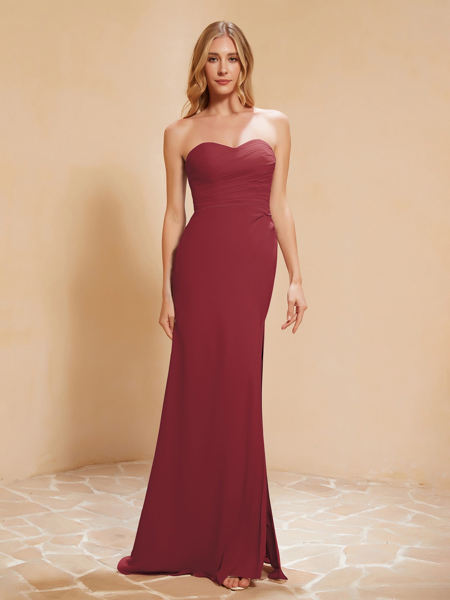 Strapless Long Sheath Chiffon Gown with Slit Dusty Blue Plus Size main image 1
