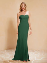 Strapless Long Sheath Chiffon Gown with Slit Dark Green