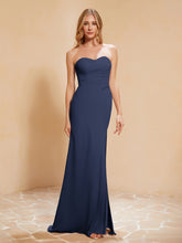 Strapless Long Sheath Chiffon Gown with Slit Dark Navy