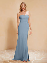 Strapless Long Sheath Chiffon Gown with Slit Dusty Blue
