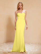 Strapless Long Sheath Chiffon Gown with Slit Lemon