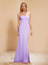 Strapless Long Sheath Chiffon Gown with Slit Lilac