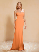 Strapless Long Sheath Chiffon Gown with Slit Orange