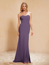 Strapless Long Sheath Chiffon Gown with Slit Plum