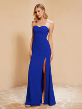 Strapless Long Sheath Chiffon Gown with Slit Royal Blue