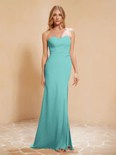 Strapless Long Sheath Chiffon Gown with Slit Spa