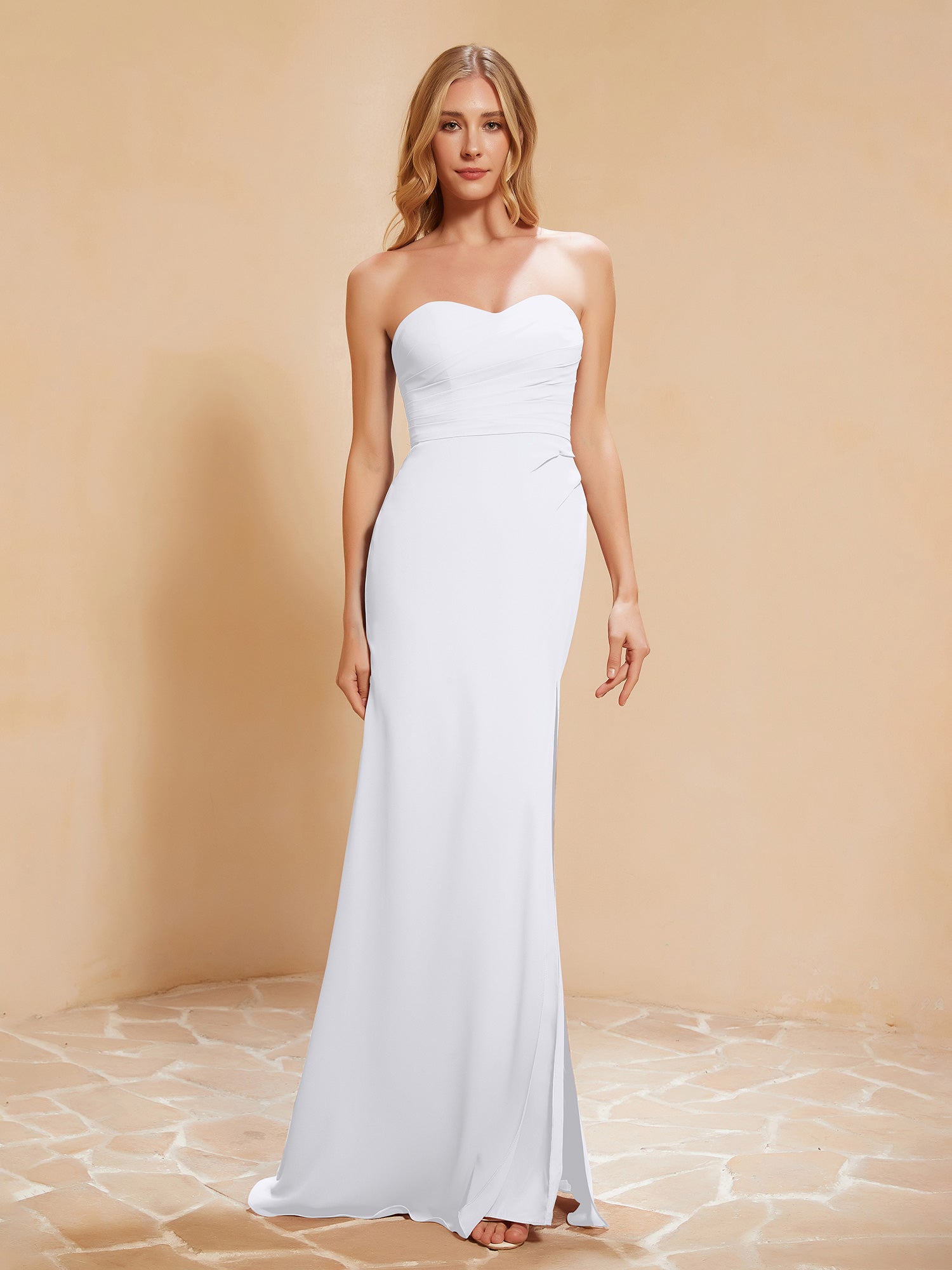 Strapless Long Sheath Chiffon Gown with Slit Pearl Pink main image 1
