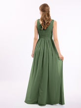 CASCADE SKIRT Long Chiffon Gowns with V Neck Olive Green