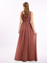 CASCADE SKIRT Long Chiffon Gowns with V Neck Terracotta