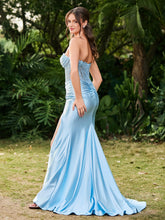 Strapless Sweep/Brush Train Maxi Dress with Slit Sky Blue