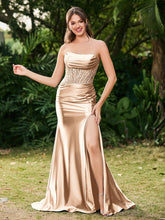 Strapless Sweep/Brush Train Maxi Dress with Slit Champagne