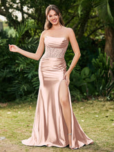 Strapless Sweep/Brush Train Maxi Dress with Slit Pearl Pink
