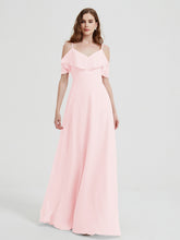 V-neck Chiffon Bridesmaid Dress with Ruffles Blushing Pink