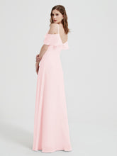 V-neck Chiffon Bridesmaid Dress with Ruffles Blushing Pink
