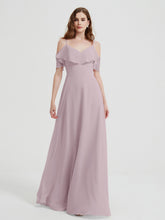 V-neck Chiffon Bridesmaid Dress with Ruffles Dusk