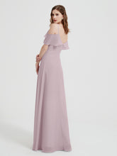 V-neck Chiffon Bridesmaid Dress with Ruffles Dusk
