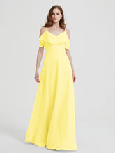 V-neck Chiffon Bridesmaid Dress with Ruffles Lemon