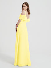 V-neck Chiffon Bridesmaid Dress with Ruffles Lemon