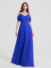 V-neck Chiffon Bridesmaid Dress with Ruffles Royal Blue