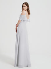 V-neck Chiffon Bridesmaid Dress with Ruffles Silver