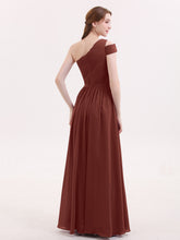 One shoulder Long Chiffon Bridesmaid Gowns Terracotta