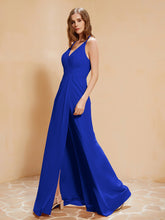 Spaghetti Straps Long Gown with Slit Royal Blue