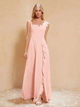Sleeveless Bridesmaid Gown with Ruffles Coral