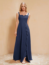 Sleeveless Bridesmaid Gown with Ruffles Dark Navy