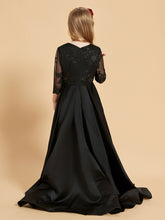 Scoop Neck Long Sleeve Asymmetrical Flower Girl Dress