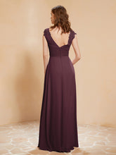 Lace Applique Top Long Bridesmaid Gown Cabernet