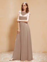 Lace Applique Top Long Bridesmaid Gown Taupe