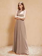 Lace Applique Top Long Bridesmaid Gown Taupe