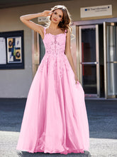 A-line Square Floor length Tulle Prom Dresses Candy Pink