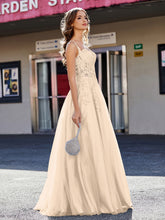 A-line Square Floor length Tulle Prom Dresses Champagne