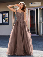 A-line Square Floor length Tulle Prom Dresses Chocolate