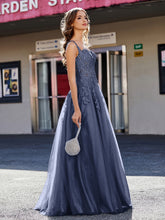 A-line Square Floor length Tulle Prom Dresses Dark Navy