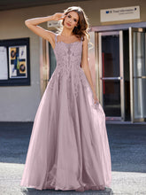 A-line Square Floor length Tulle Prom Dresses Dusk