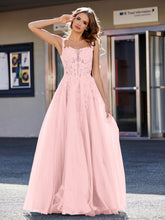 A-line Square Floor length Tulle Prom Dresses Dusty Rose