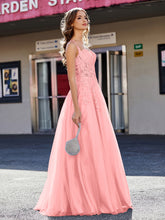 A-line Square Floor length Tulle Prom Dresses Flamingo