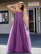 A-line Square Floor length Tulle Prom Dresses Grape