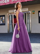 A-line Square Floor length Tulle Prom Dresses Grape