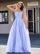 A-line Square Floor length Tulle Prom Dresses Lavender
