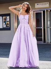 A-line Square Floor length Tulle Prom Dresses Lilac